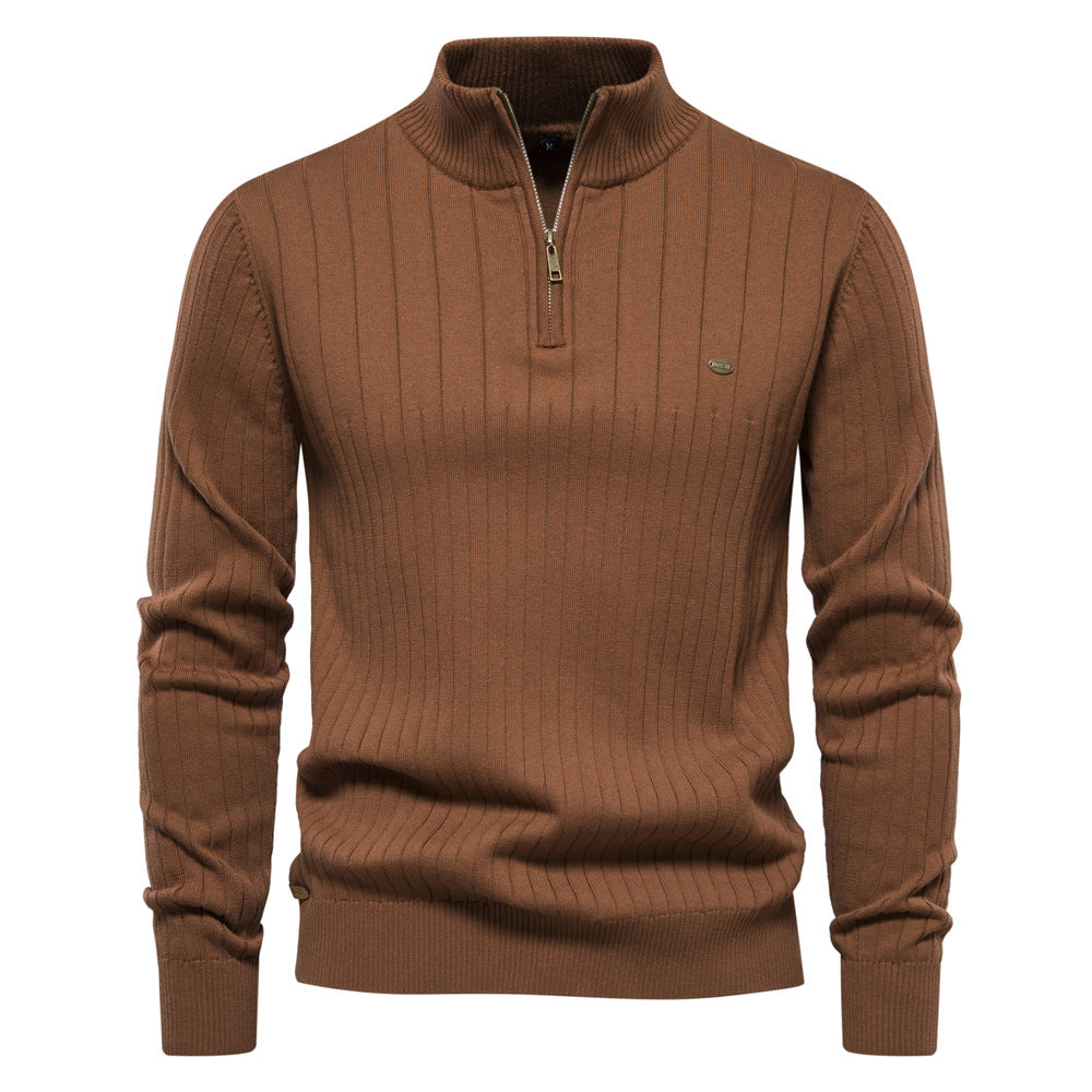 Half-zipper Pullover Sweater Men's Fashion Casual Stand Collar Long-sleeved Knitted Tops Fall Winter Clothing - Zalixer