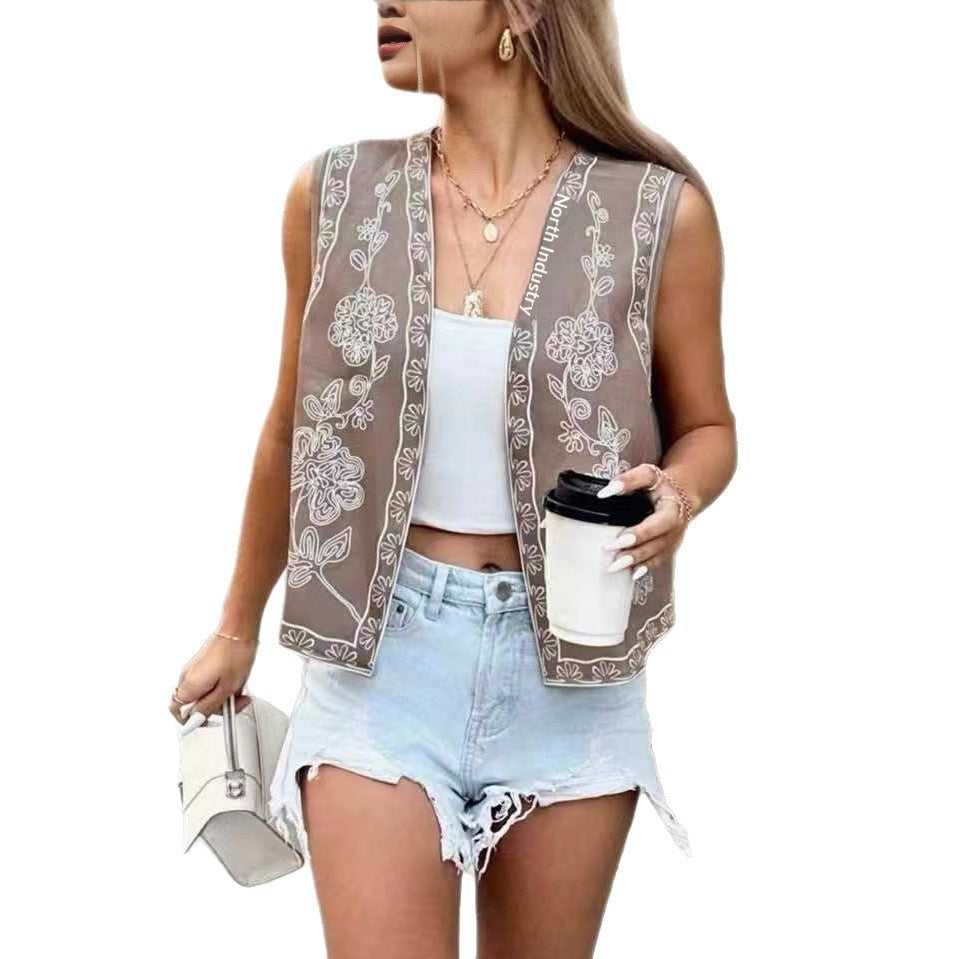 Simple All-Match Embroidered Open-Back Vest For Women - Zalixer
