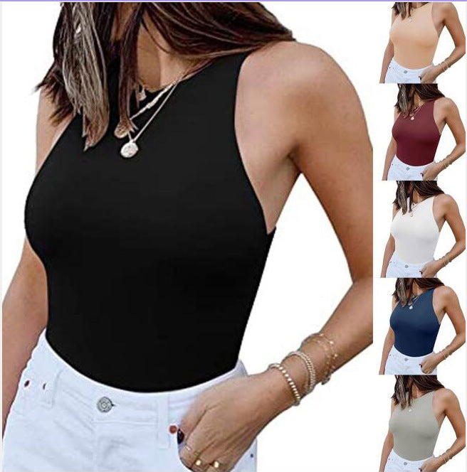 ReoRia Womens Sexy Sleeveless Racer Back Halter Neck Bodysuit Tank Tops - Zalixer