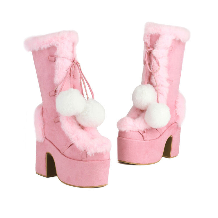 Womens Fashion Mid-Cut Furry Boots - Zalixer