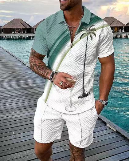 Men's New Clothes Zipper Polo Short Sleeve Suit - Zalixer