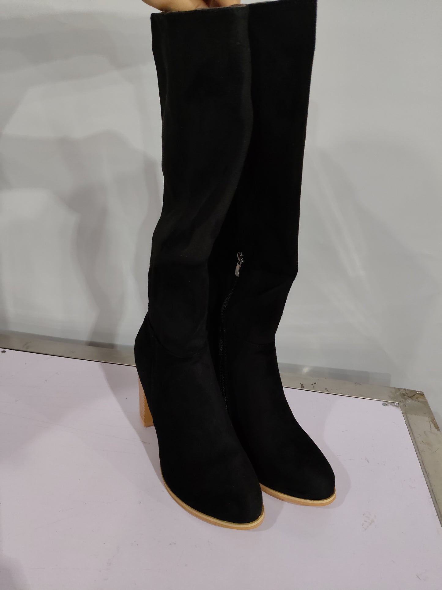 Womens Boots Shoes Heeled Knee High Elegant Solid Color Zipper - Zalixer