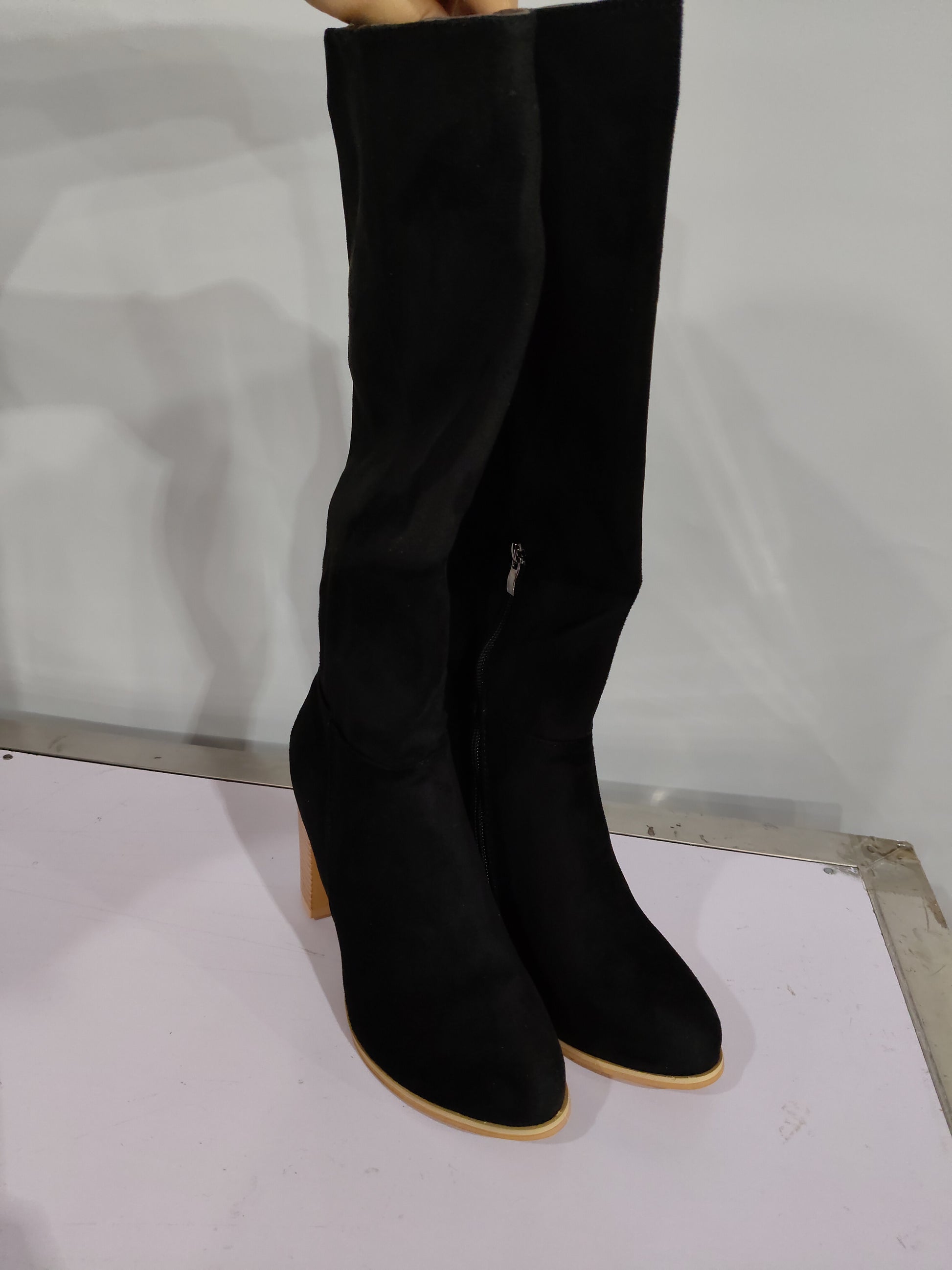 Womens Boots Shoes Heeled Knee High Elegant Solid Color Zipper - Zalixer