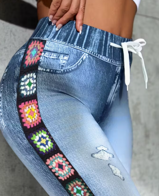 Womens Stretch Waist Faux Denim Jeans - Zalixer