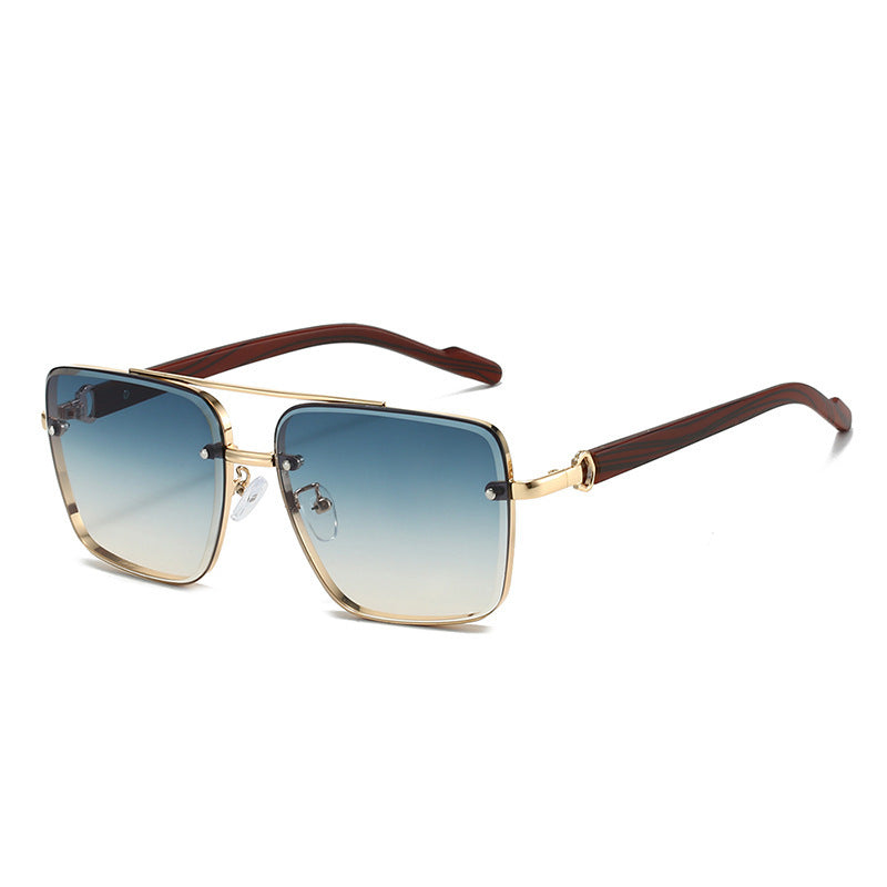 Men's Double Beam Imitation Wood Grain Leg Fashionable Sunglasses