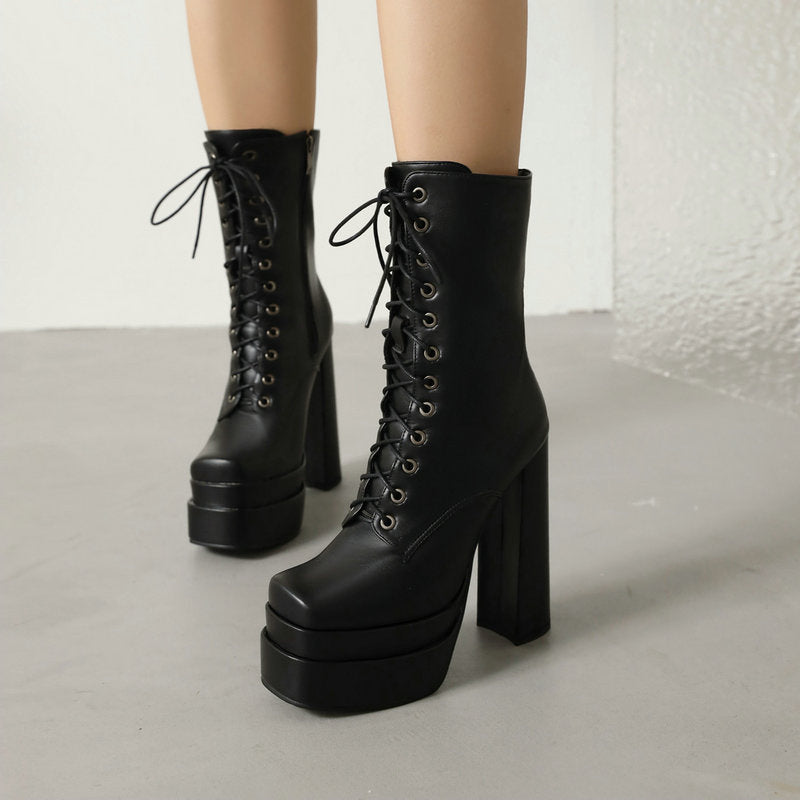Womens Mid-calf Martin Boots New Fallwinter Style With A Square Toe And Thick Sole - Zalixer