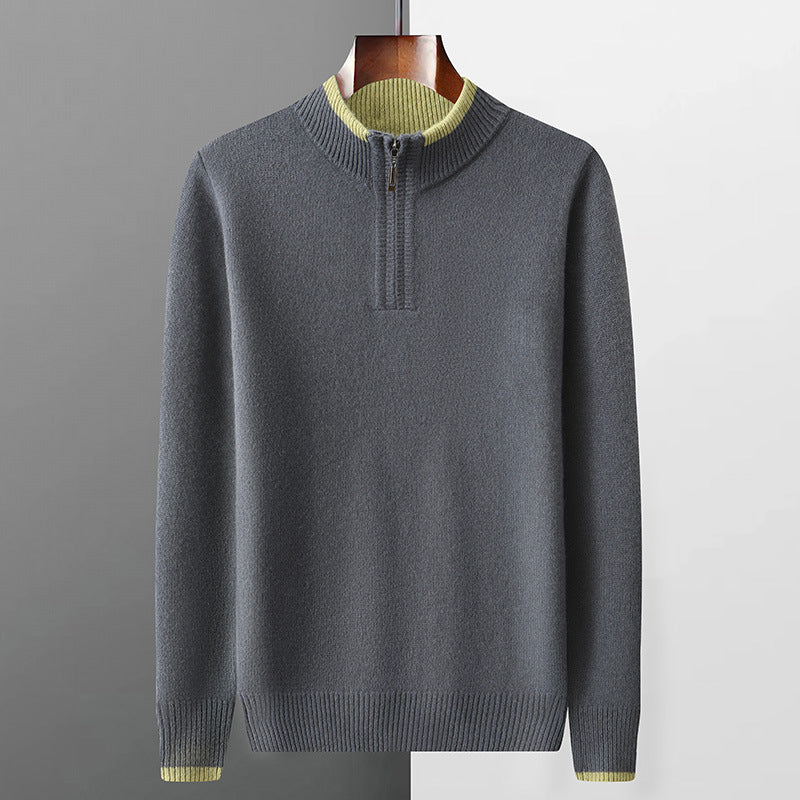 Mens Loose-Fit Half-Zip Turtleneck Thermal Sweater With Extra Padding