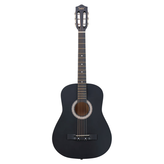 Matte Black 38-inch Round Acoustic Guitar With Picks, Strings, Capo, Case, Tuner, And Strap - Zalixer