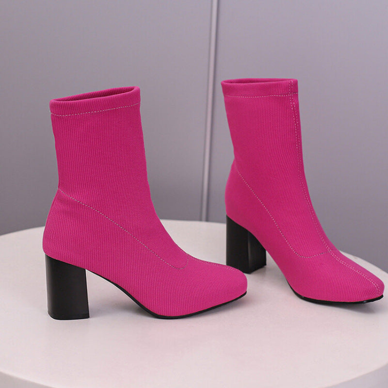 Womens Colorful Stretch Fabric Ankle Boots - Zalixer