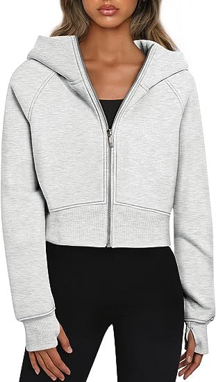 Casual Zippered Hooded Sweatshirt Fleece Sport Cardigan Fashion Hoodies Short Tops Womens Clothing - Zalixer