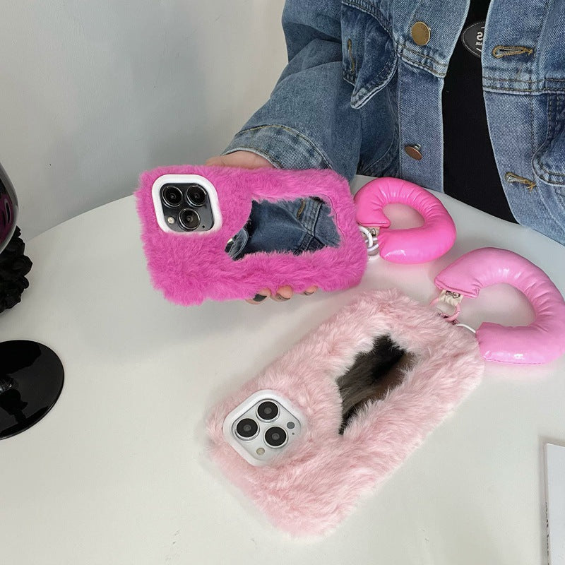 Fluffy Make-up Mirror Phone Shell - Zalixer