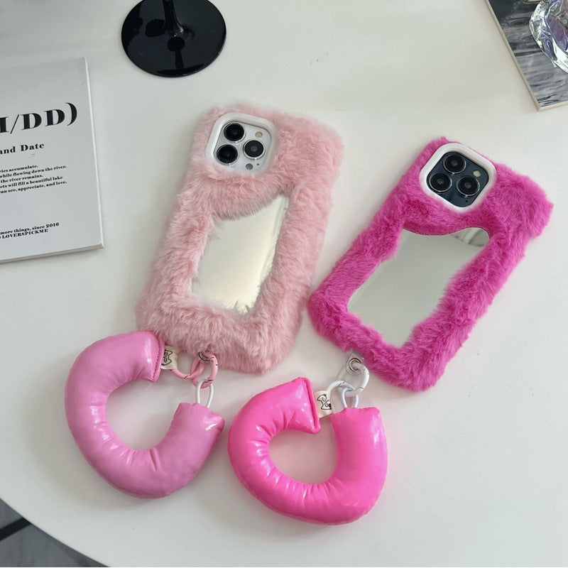 Fluffy Make-up Mirror Phone Shell - Zalixer