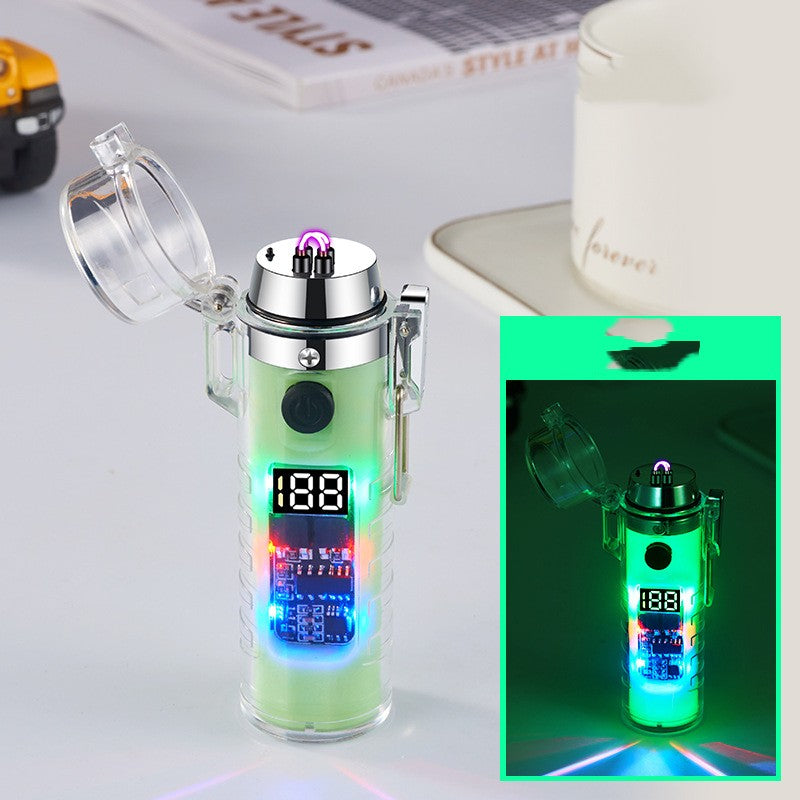 Transparent Shell Dual Arc USB Charging Lighter Outdoor Waterproof LED Colorful Light Power Display Illumination Light Gadget