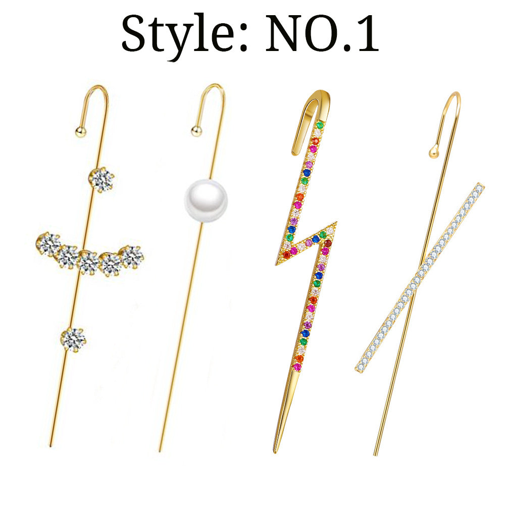 Zircon Earrings Slash Lightning Piercing Stud