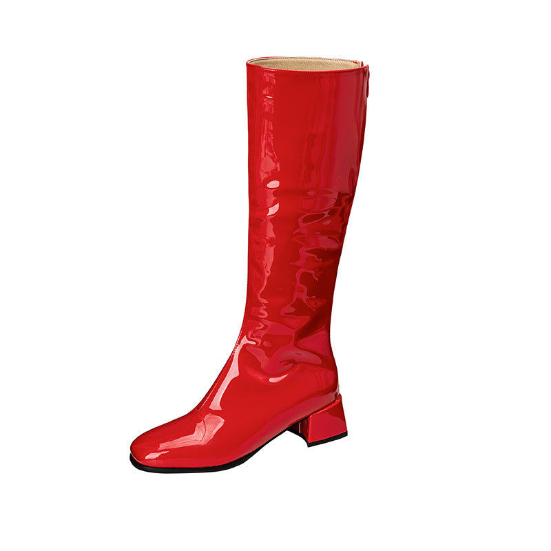 Womens Stylish Chunky-heeled Square-toe Over-the-knee Boots - Zalixer