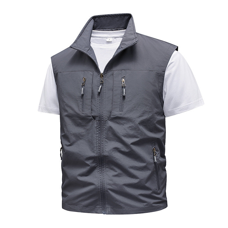 Multi-pocket Embroidered Waistcoat Plus Size Men's Shirt
