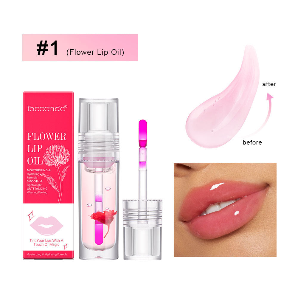 Flower Color Changing Lip Oil Moisturizing Jelly Lipgloss Clear Temperature Change Liquid Lipstick Reduce Lip Line Make Up - Zalixer