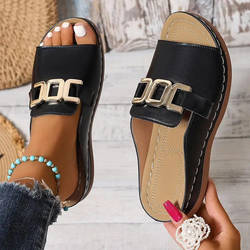 Ins Chain Wedges Sandals Summer Fashion Platform Peep-Toed Slides Slippers Outdoor Thick Bottom Roman Shoes For Women - Zalixer
