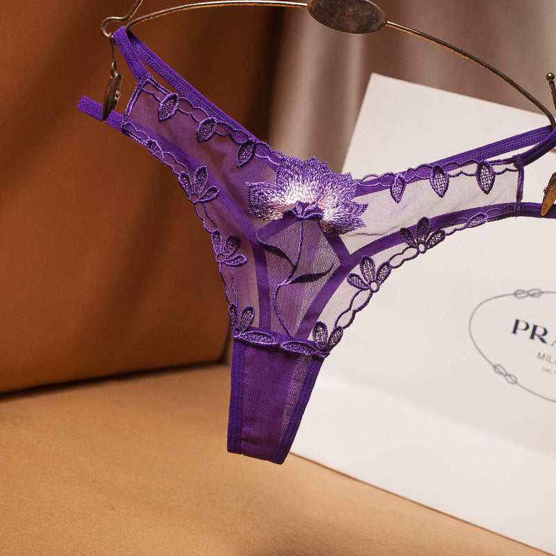 Women's Embroidered Transparent Mesh Hollow Panties Low Waist - Zalixer