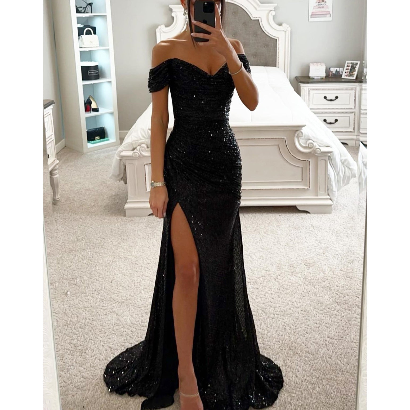 Party Sequins Off-neck Split Dress INS Casual Fashion Dress Women Charming Slimming Dress For Women - Zalixer