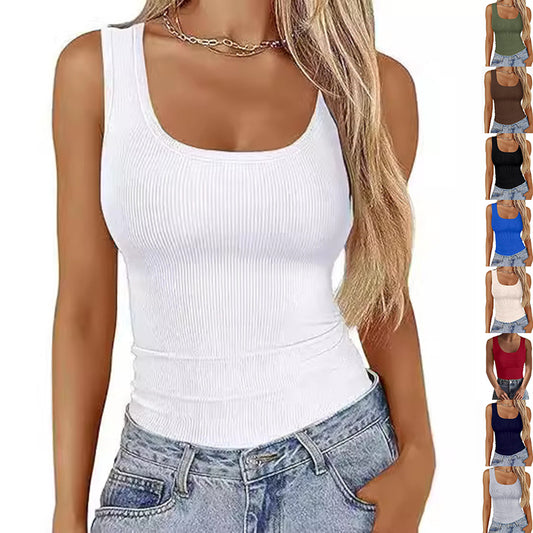 Elastic Slim-Fit Vest Women's Square-Neck Sleeveless Top Summer Clothing - Zalixer