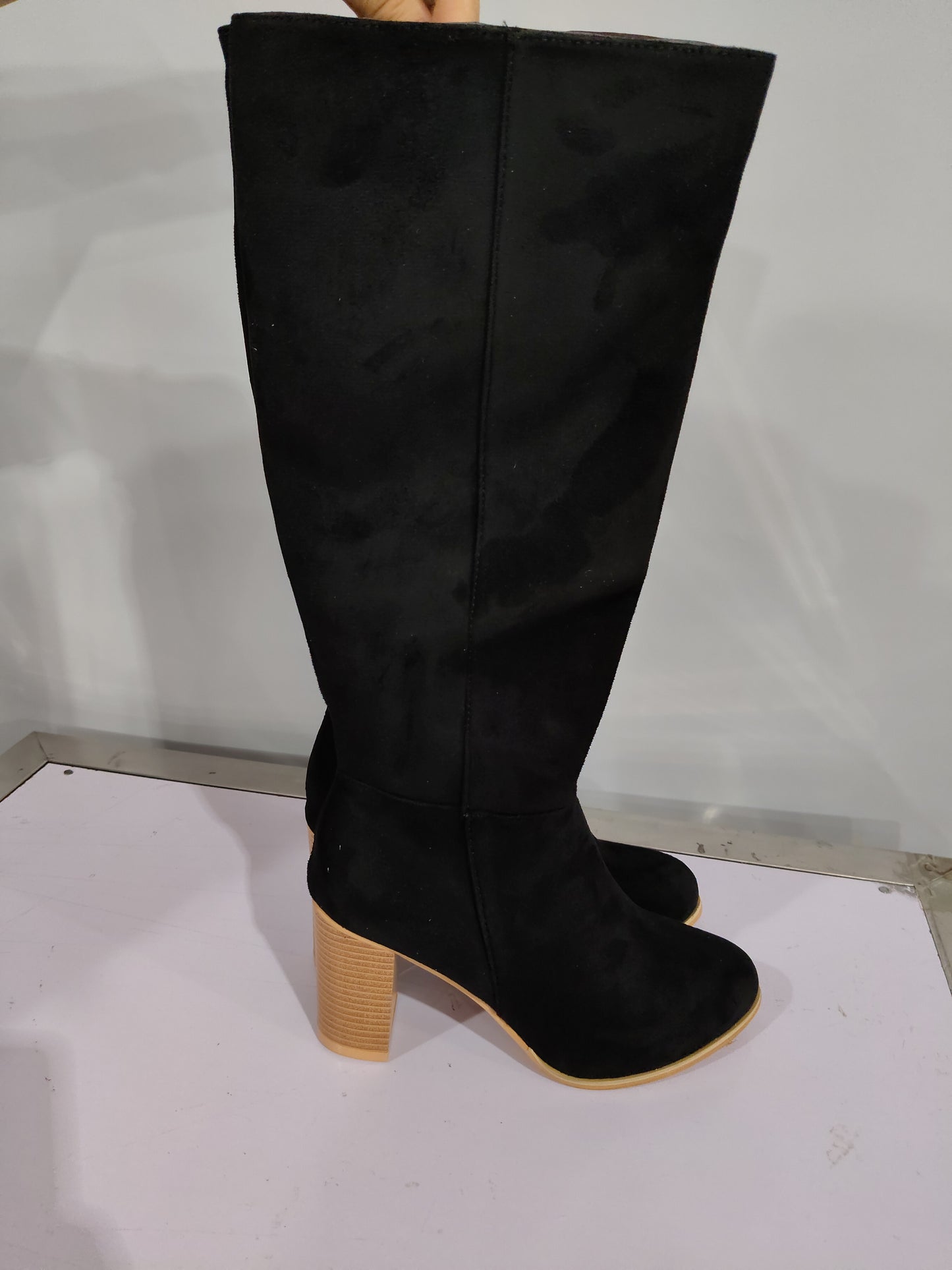 Womens Boots Shoes Heeled Knee High Elegant Solid Color Zipper - Zalixer