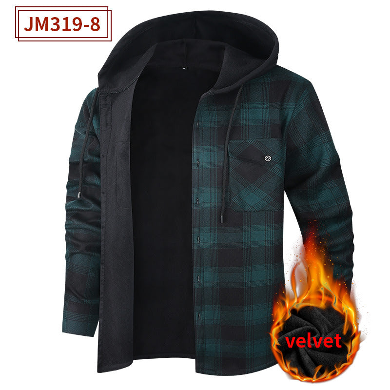 Mens FleeceLined Thickened Hooded Shirt