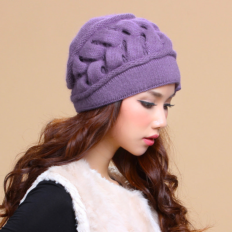 Women's Double Layer Warm Knitted Rabbit Fur Hat With Ear Protectors - Zalixer