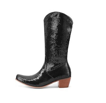 Womens Block-Heel Patent Leather Knee-High Boots - Zalixer