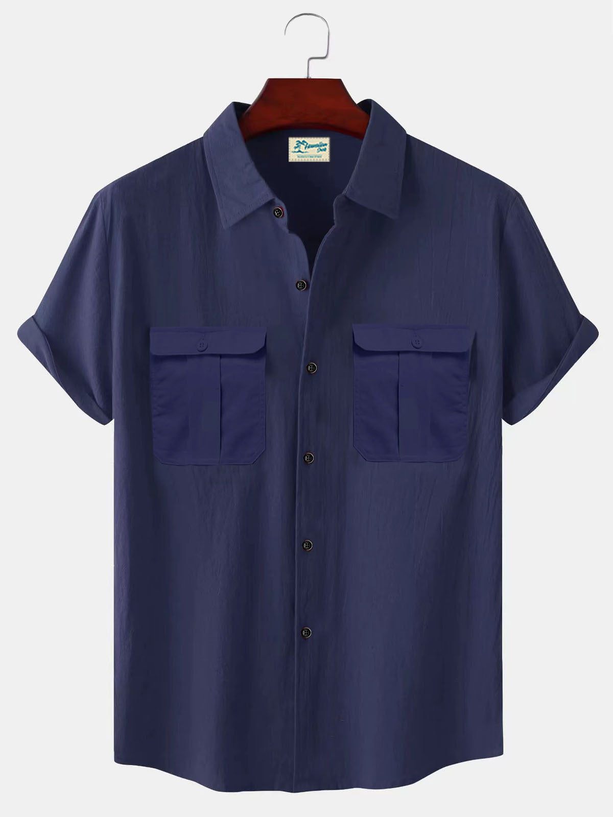 Solid Color Patchwork Linen Cardigan Short Sleeve Loose Lapels Men's Shirt