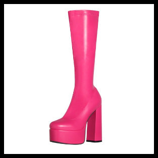 High-elasticity Mid-calf Womens Leather Boots With A Leopard Print - Zalixer