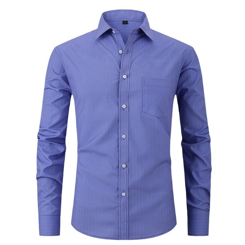 Men's Business Formal Solid Color Polo Collar Plaid Shirt