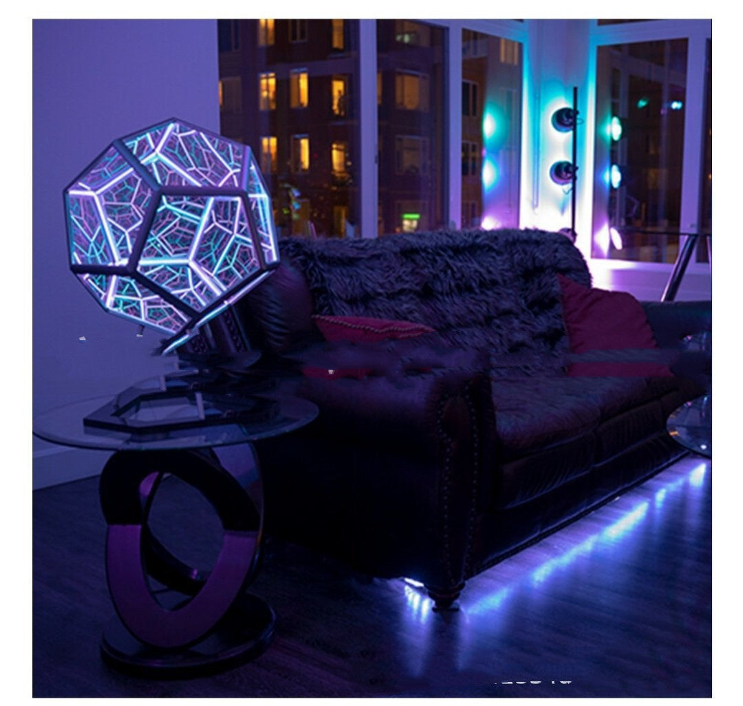 Night Light Creative And Cool Infinite Dodecahedron Color Art Light Bedroom Led Luminaria Galaxy Projector Table Lamp - Zalixer