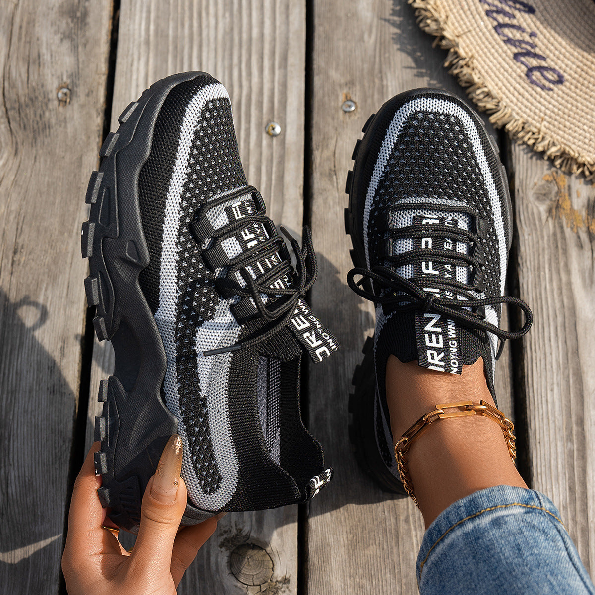 Flyknit Mesh Shoes Women's Breathable Lace-up Sneakers Walking Running Casual Shoes - Zalixer