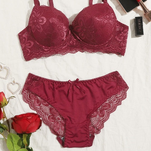 Lace Lingerie Panties Set Push Up Bra Briefs With Steel Ring - Zalixer