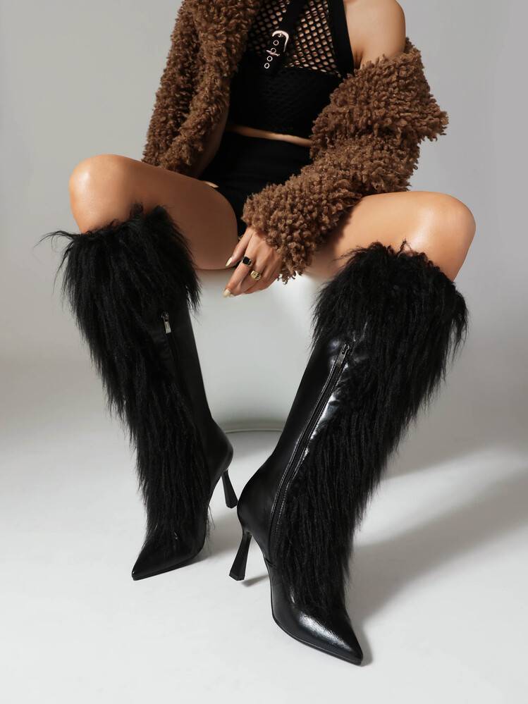 Womens Tassel Boots Stylish HighHeel Long Boots With A Side Zipper - Zalixer