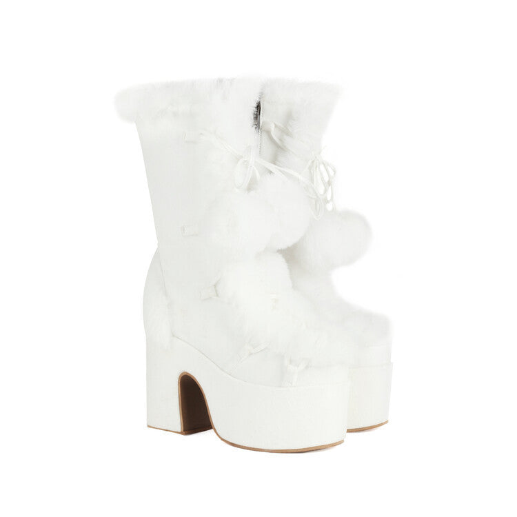 Womens Fashion Mid-Cut Furry Boots - Zalixer