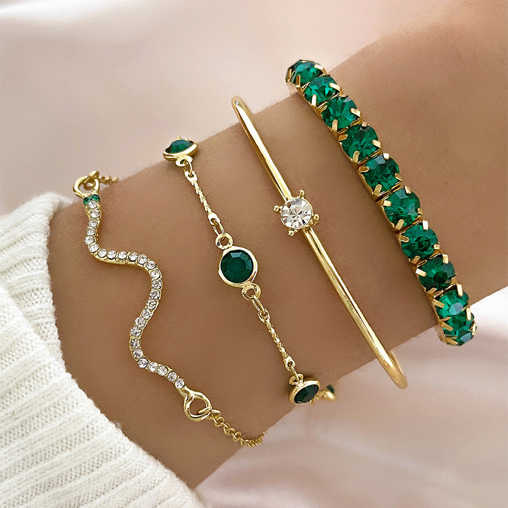 4pcs Bracelet Suit Fashion Green Grandmother Diamond Stretch Bracelet Women's Set - Zalixer