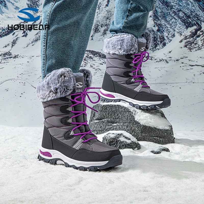 Warm Wide-toe Shoes Womens Mid-height Soft-soled Faux-fur Snow Boots For Winter - Zalixer