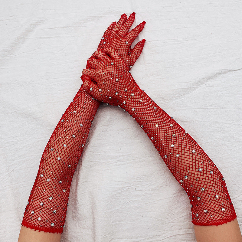 Fishing Net Hot Drill Finger Lace Gloves Clothing Accessories - Zalixer