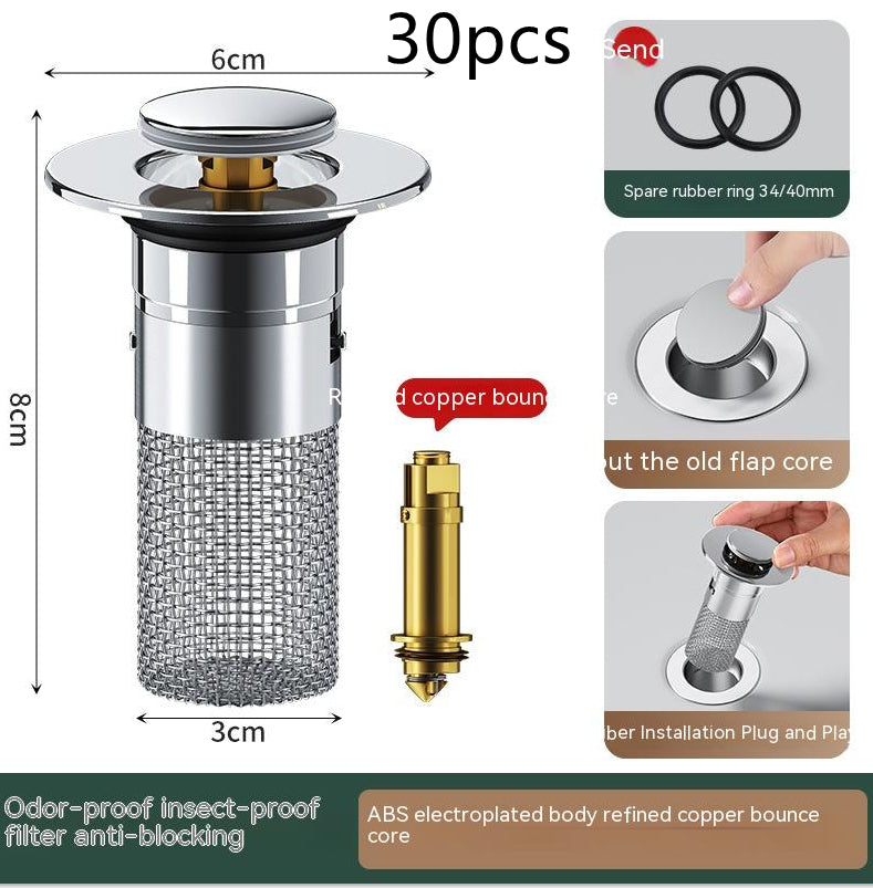 Long Pop-Up Sink Drains Filter Bathroom Press Bounce Basin Plug Stopper Wash Basin Hair Catcher Sink Strainer Kitchen Supplies - Zalixer