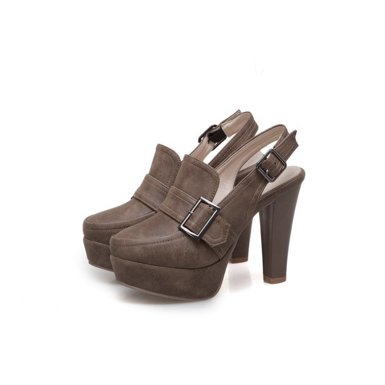 Platform Spike High Heels Buckle Retro Slingbacks  Womens Shoes Heels Pumps - Zalixer