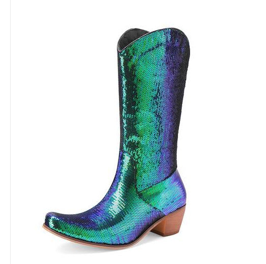 Womens Block-Heel Patent Leather Knee-High Boots - Zalixer