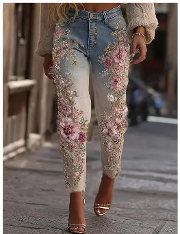 Womens Colorful Floral Loose-fit Jeans - Zalixer