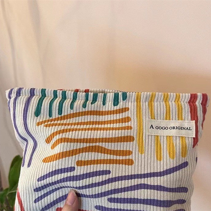 Corduroy Contrast Color Striped Make-up Bag - Zalixer